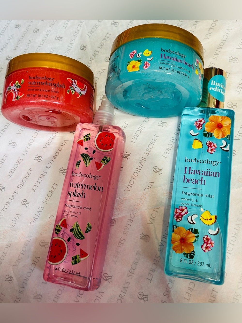 Bodycology Watermelon Splash & Hawaiian Beach Fragrance Mist and Scrubs
